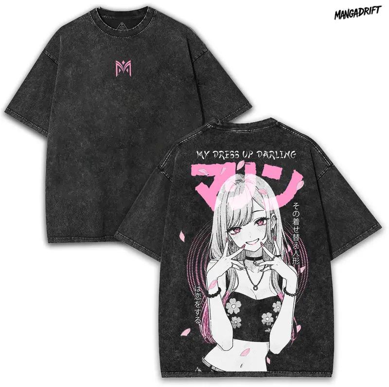 T-shirt Manga My Dress Up Darling Hommes Femmes Vêtements Kitagawa Marin Graphique Manches Courtes T-shirts Hauts T-shirt en Coton Lavé Vintage