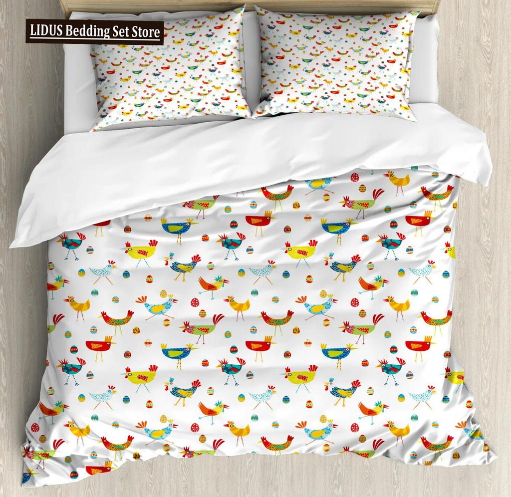 Chicken Duvet Cover King Queen Size Lovely Hen Pattern Bedding Set Kids Teens Adults Farm Animals Soft Polyester Comforter Cover