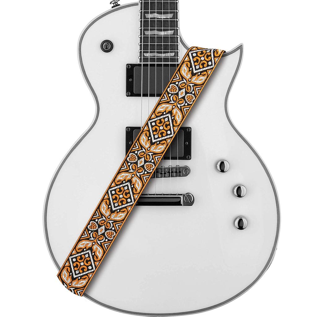 Orange Vintage Embroidered Guitar Strap Cotton Strap Block Headstock Strap Tie for Bass Guitar 5 cm Width [Amumu] & Acoustic, Electric, -