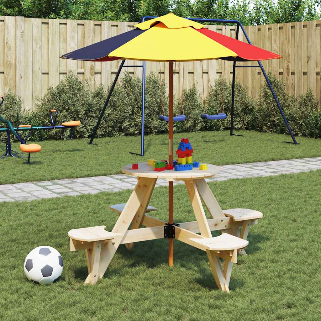 Vidaxl Picnic Table For 4 Children, Round, With Hole For Umbrella