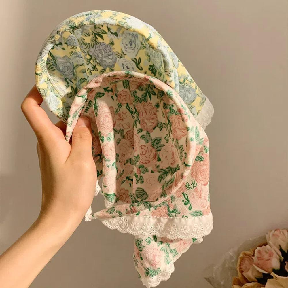 Soft Wrap Floral Cotton Head Scarf Sweet Printing Hair Scarf Vintage Lace Triangle Scarf  Beach