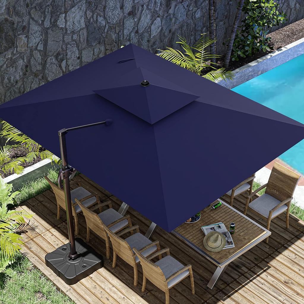 10x13FT Cantilever Outdoor Patio Umbrellas, Double Top Large Rectangle Umbrella, Heavy Duty 360° Outdoor Sun Shade Umbrella