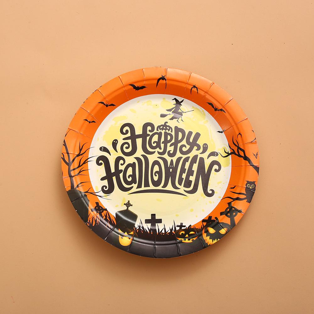 Cross-Border Halloween Party Disposable Plate Set: Pumpkin & Bat Paper Cups and Plates