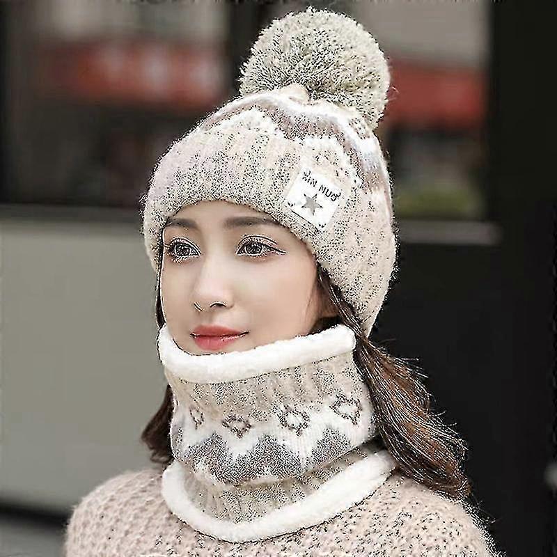 Damen Strickmützen- und Schal-Set, Winter-Warmmütze, Dicker Wollschal, 2025 Damen Wintermütze