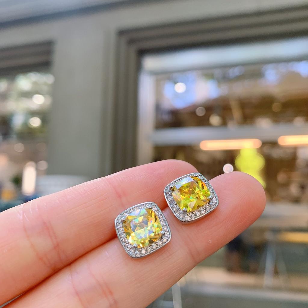 Jewelry Xiaoqing Simulation Yellow Diamond Princess Square Set, Main Stone 12 * 12 10 * 10 8 * 8