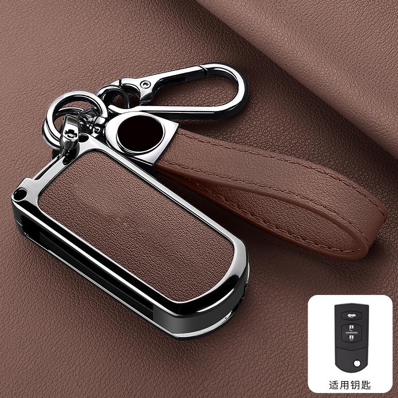 2 3-Button Zinc Alloy Leather Car Key Cover Is Suitable For Mazda Demio 2 3 5 6 8 M3 M5 M6 Cx-5 Cx-5 Cx-7 Cx9 Rx8 Mx5 Keychains