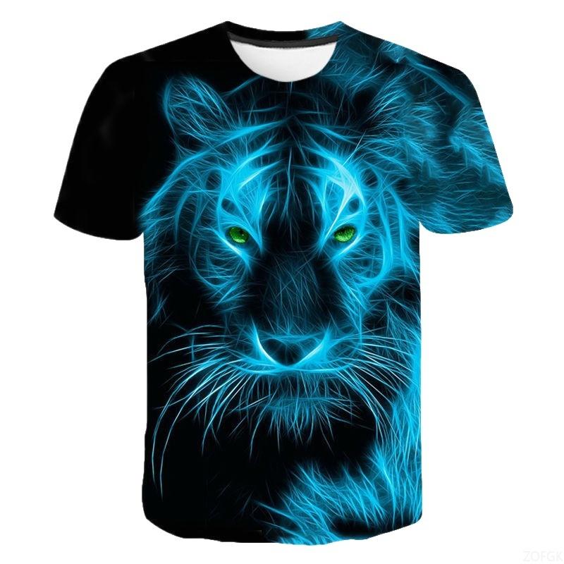 Fashion Men's T-Shirt Animal Tiger 3D Print Men's and Women's Summer Short Sleeve Round Neck Casual Top Outdoor Men's Clothing