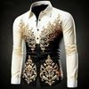 Men's Plus Size Hawaiian Shirt Long Sleeved Button Up Retro Floral 3D Print Gold Exquisite Pattern Fashionable 12 Colors Availab