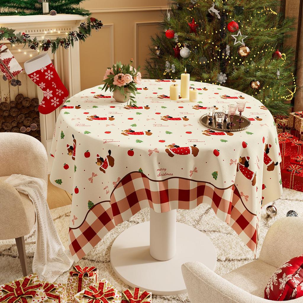 Christmas New Year Decor Round Tablecloth Waterproof Heat Resistant Washable Table Cover