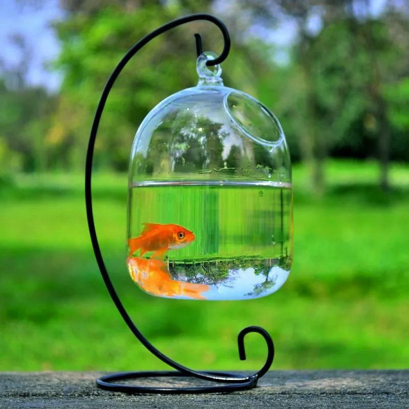 Hanging Glass Bottle Vase with Stand, Creative Desktop Aquarium for and Flower Decoration
