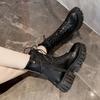 Women's Boots Fashion Mid Calf Boot PU Leather Casual Boots Non-Slip Platform Boots for Women Lace Up Ankle Boot