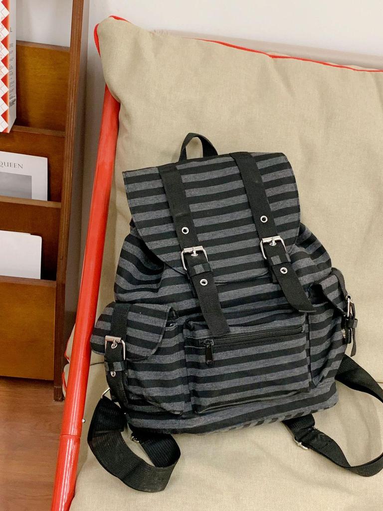Korean Color Block Retro Stripe Backpack - Versatile, Large Capacity School & Casual Bag