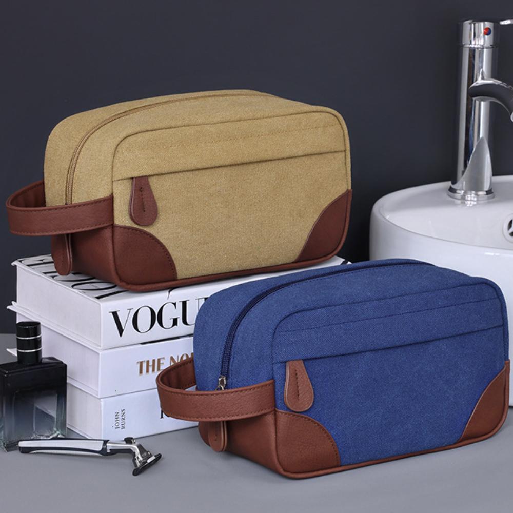 Large Capacity Leather Canvas Men Wash Shaving Women Toiletry Storage Waterproof Makeup Travel Organizer Retro Cosmetic Bag 2025