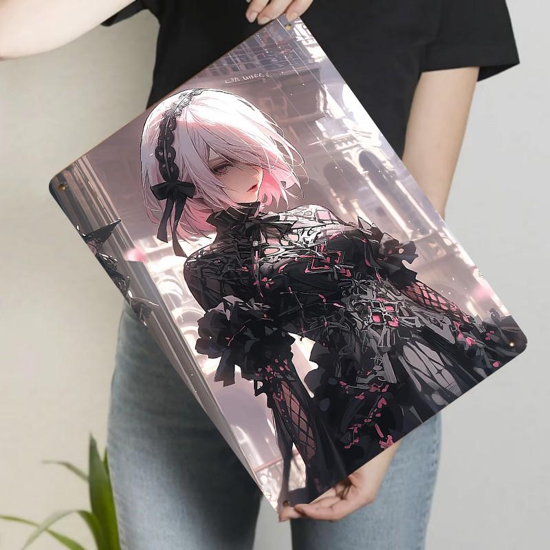 

Custom Gothic Anime Girl Metal Wall Art Home Decor Modern Manga Character Room Decoration 20x30cm（7.8x11.8inch）