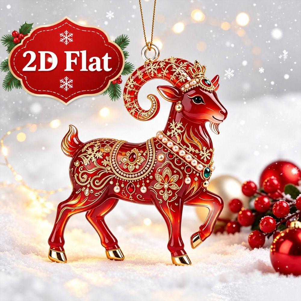Acrylic Goat Hanging Ornament Set 2D Flat Animal Hanging Decoration  Holiday Party Decor