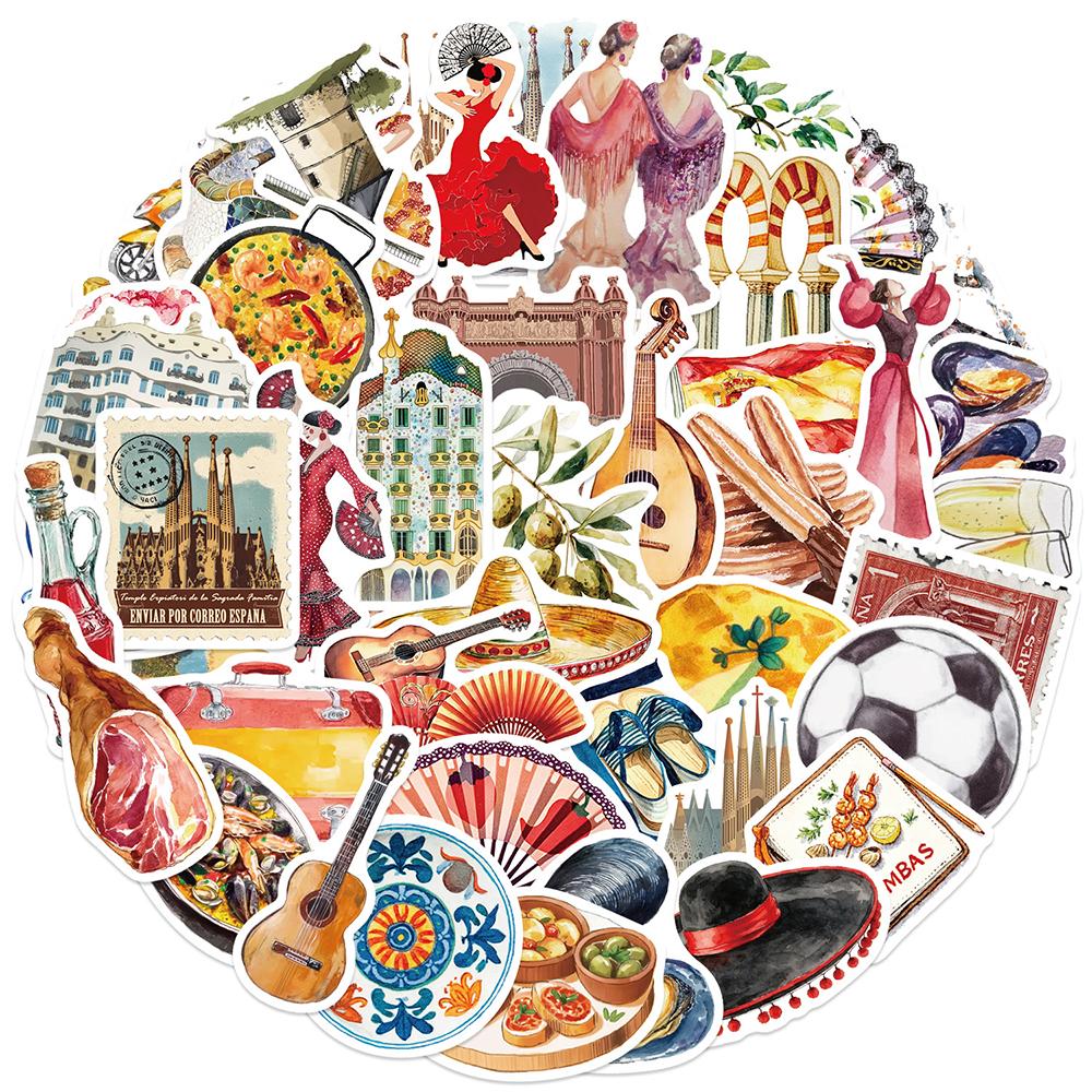 10/30/50pcs Retro Spanish Traditional Culture Stickers Aesthetic Art Sticker Water Bottle Luggage Phone Cartoon Food Decals Pack