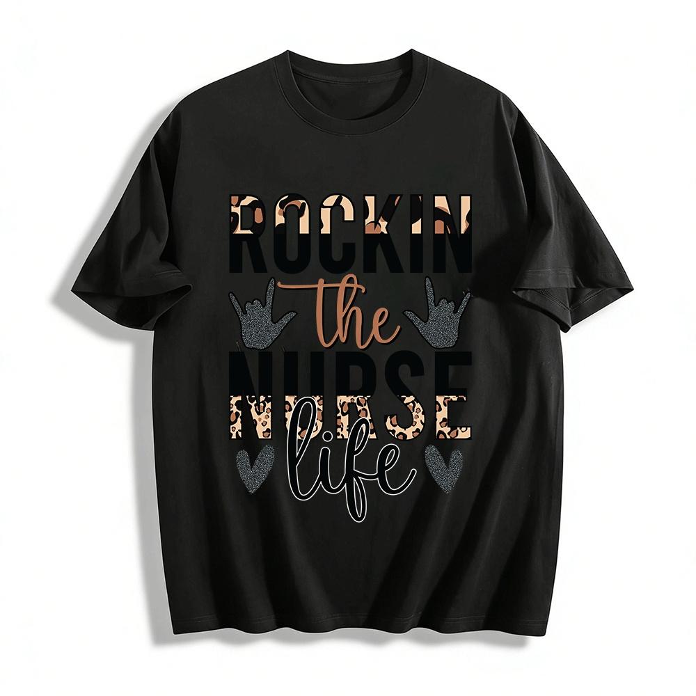 Rockin The Nurse Life Leopard Print Casual Top Pure cotton T-shirt XXS
