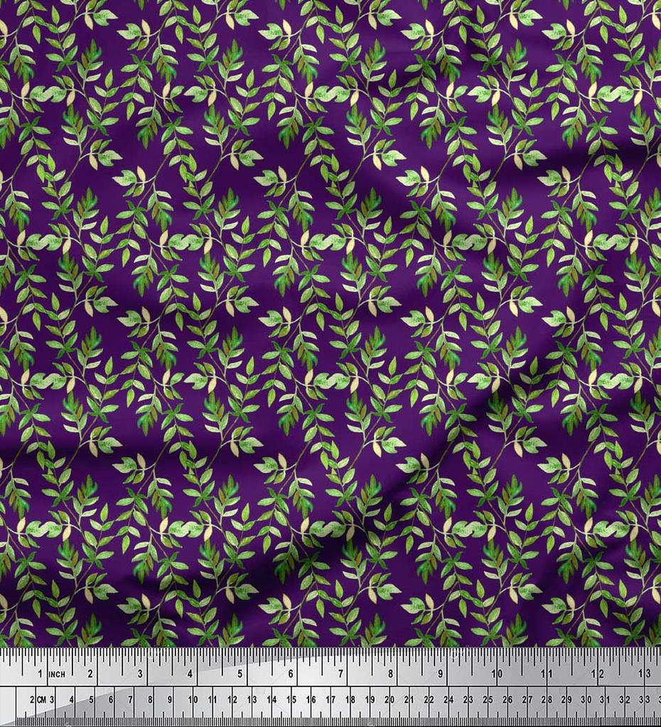 Soimoi Brown Japan Crepe Satin Fabric Ash Leaves Printed Fabric 1 metre 42 Inch