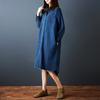 DIMANAF Women Plus Size Denim Dress Cottton Loose Casual Basic Dresses Maxi Long Sleeve Shirt Dress Vintage Blue
