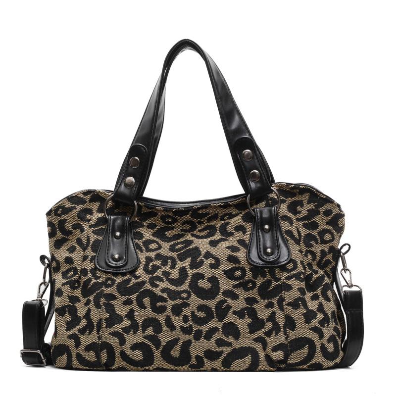 Fashion leopard print tote bag women's new European and American retro handbag simple and versatile commuter shoulder messenger bag