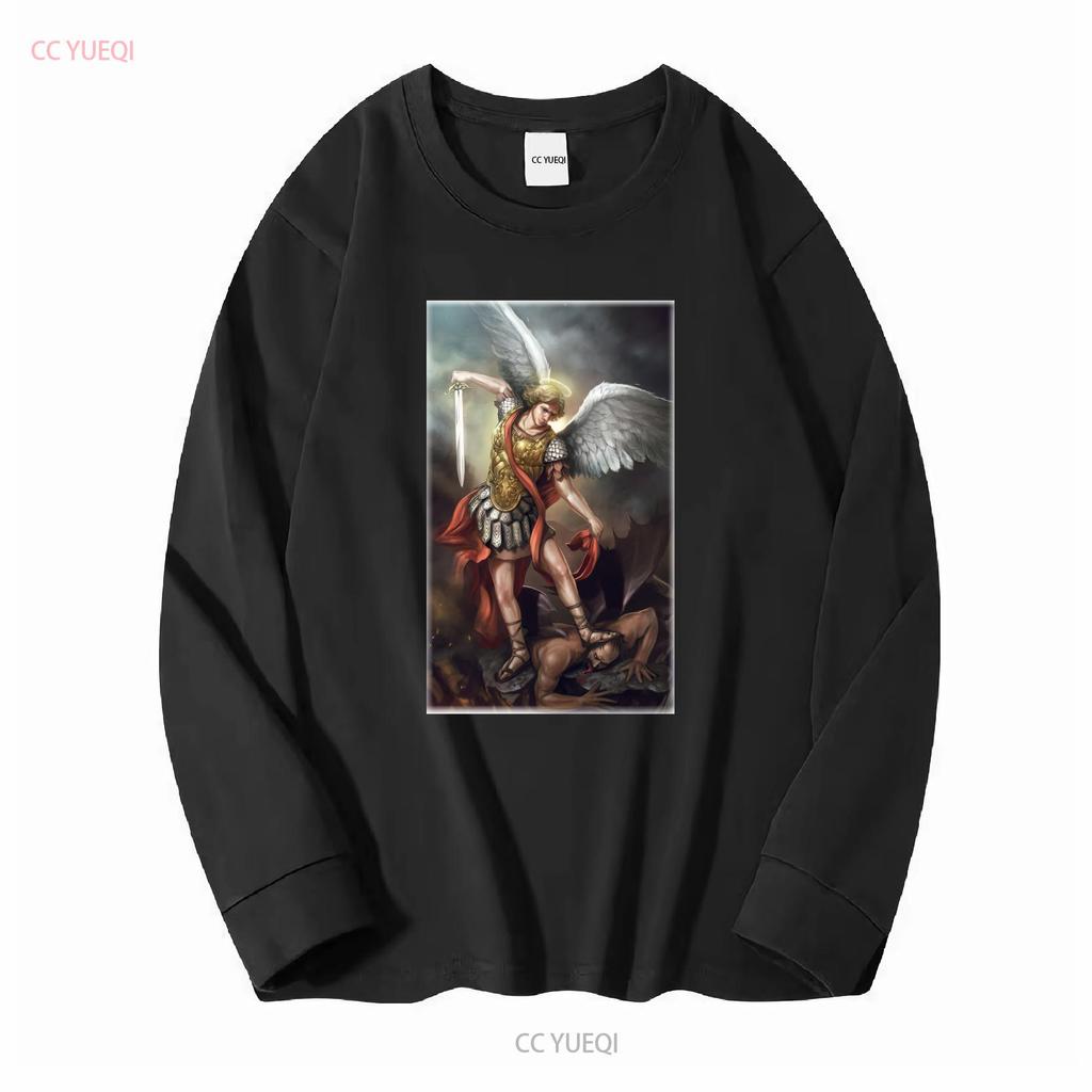 Catholic Natural T Shirt Saint Michael Archangel V11 Vintage Sizes S 5XL Vintage Washed Homme Fashion Soft Breathable