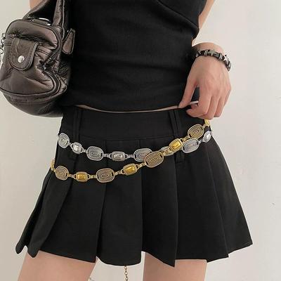 Retro Bohemian Ethnic Women Metal Waist Chain Accessories Decorative Carved Chain Belt Adjustable Waistband