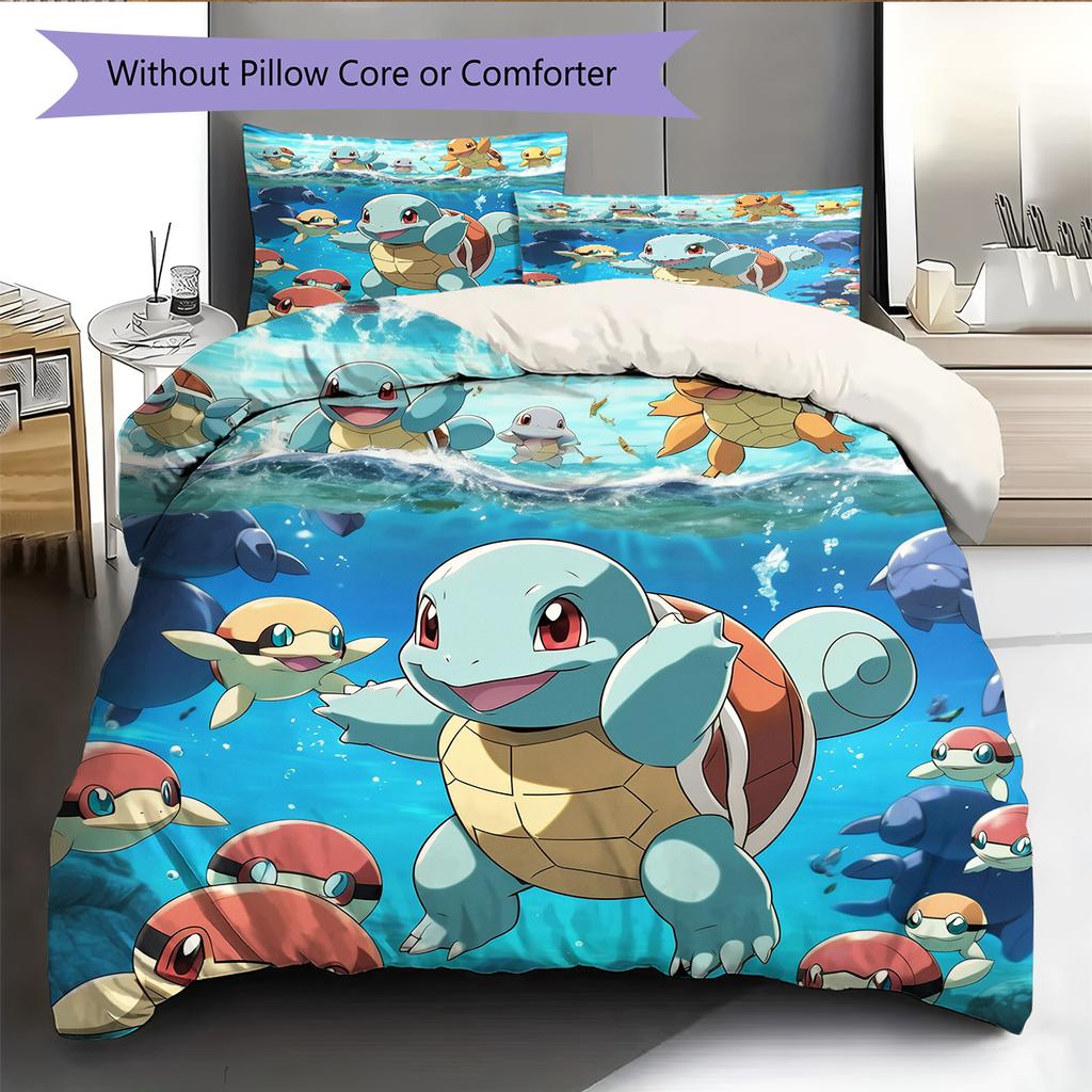 Pokémon Cartoon Pattern Bedding Home Decoration Birthday Gift (1 * duvet cover + 2 * pillowcase, without core)