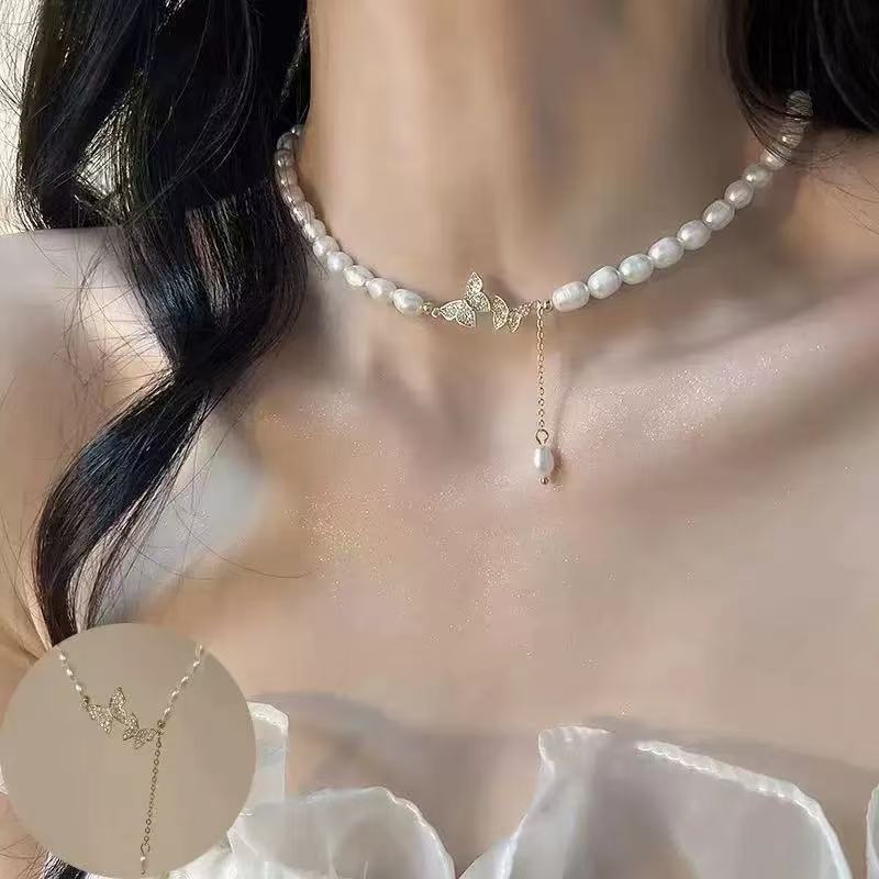 Summer Does Not Fade Pearl Jewelry Necklace Women's Light Luxury High-end Collarbone Chain Niche Design Versatile Pendant