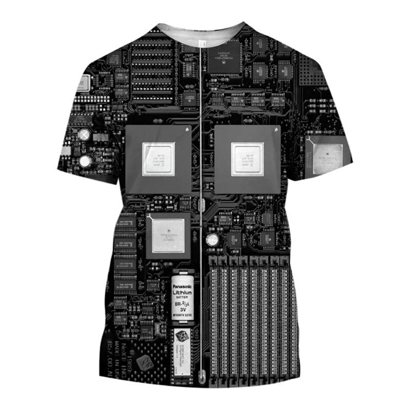 Electronic Chip 3D Print Sports Breathable Men T-shirt Street Simple Everyday Fun Casual Fashion Short Sleeve Clothing