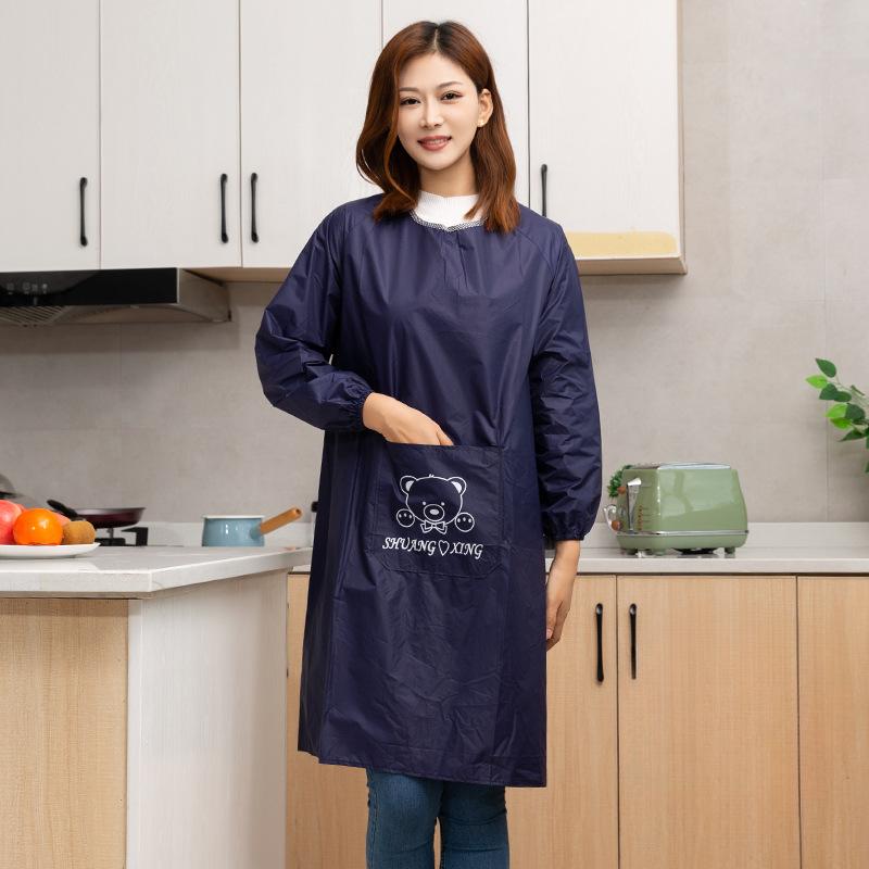 Reverse Smock Waterproof And Oil-Proof Long-Sleeved Apron Household Kitchen Work Men And Women
