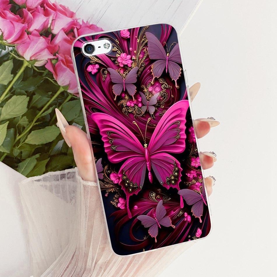 For iPhone 5 5s SE (2016) 4 4s Cute Flower Butterfly Cat Painted Case For iPhone5 iPhone4 Soft Silicone TPU Phone Cases