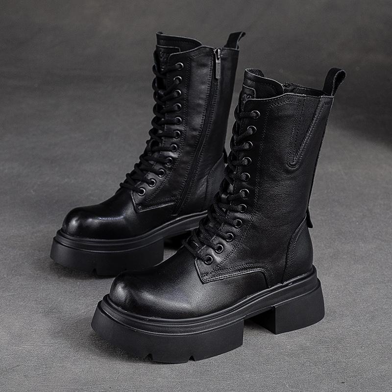 Fashion GKTINOO 2025 Winter Plush Genuine Leather Women Boots Platform Booties Soft Cowhide Women's Shoes Zip Ankle Boots Zapatos Mujer