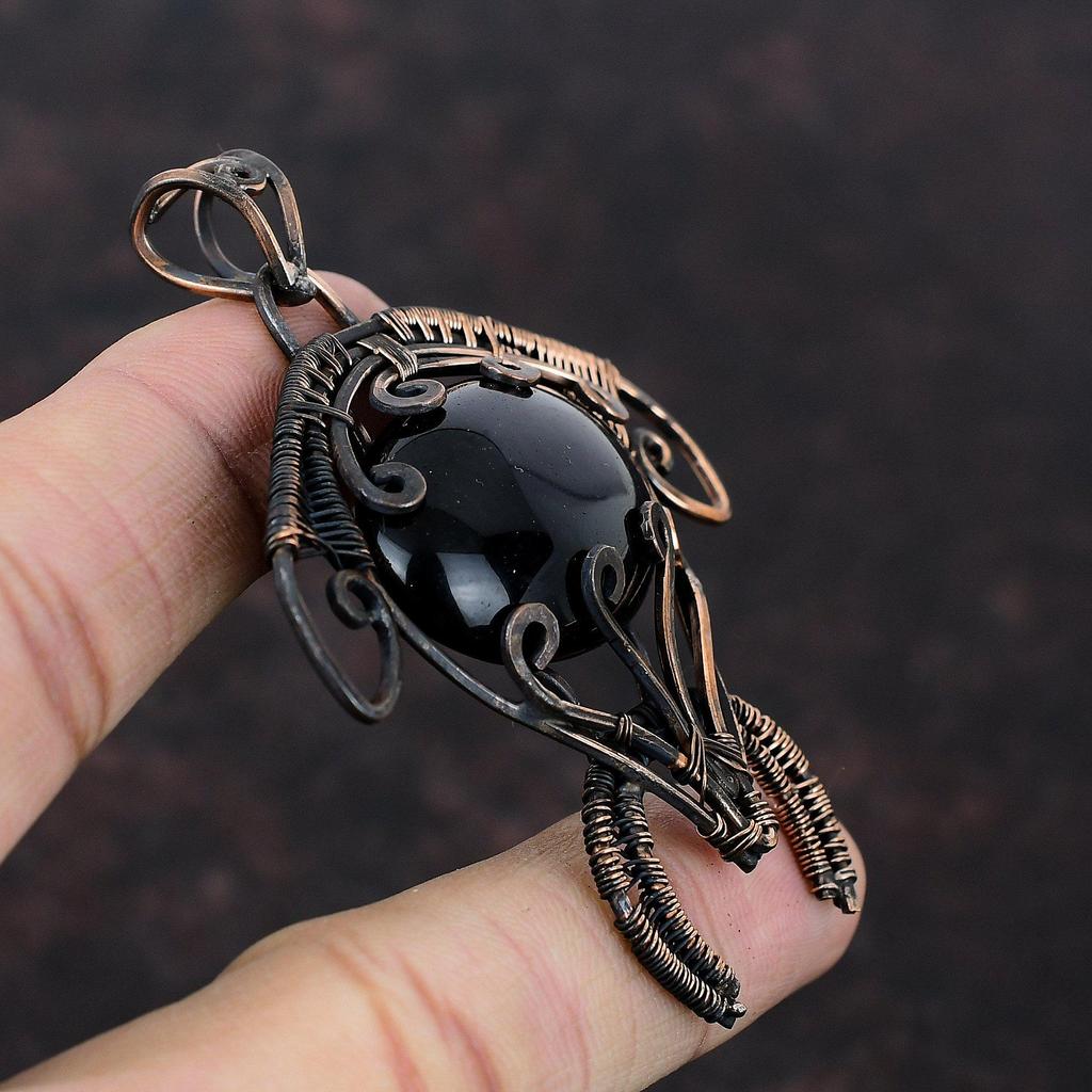 Black Onyx Pendant Copper Wire Wrapped Pendant Tortoise Pendant Copper Wire Jewelry Handmade Pendant Gemstone Pendant Women's Special Gifts