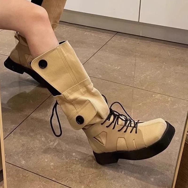 Fashion Autumn and Winter New High Quality Drawstring Climbing Boots for Women Spicy and Sexy Western Cowboy Boots with Thick Bottom