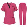 Women's Uniforms Quick Dry Fabrics V-Neck With Pockets Short Sleeves Long Pants Solid Color Workwear Suit