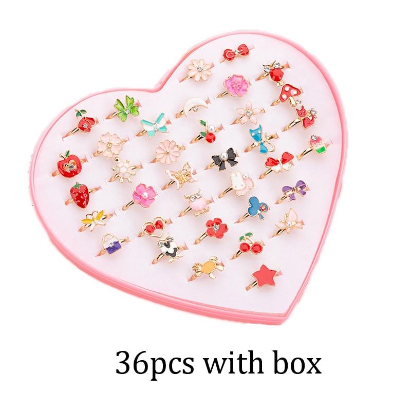Cute Adjustable Rings for Children Girls Pretend Play Makeup Toys Cartoon Crystal Jewelry Alloy Animal Enamel Ring Gift for Girl