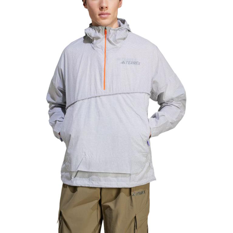 Adidas Terrex Xploric Ss25 Wind Anorak Outdoor Half-Zip Sports Loose Hooded Jacket Men Jacket White JF1504