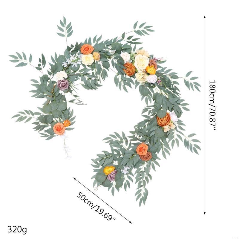 Artificial Flower Wreath Champagne Rattan Garland Ornament Decor for Table Centerpiece Wedding Arch Wreath Wall X3UC