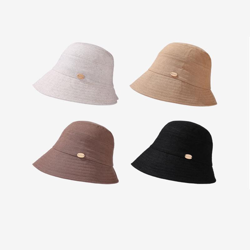 Light Cotton Linen Fisherman Hat Women's Summer Solid Color Sunscreen Hat Foldable Breathable Sun Hat