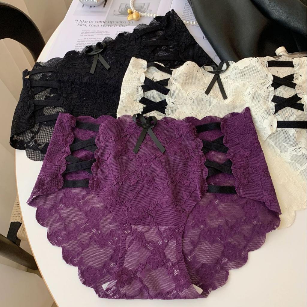 Lady Summer New Style Light Luxury Pure Desire Sexy Bowtie Hollow Net Gauze Briefs