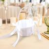 Wedding Flower Girl Basket Satin Bowknot White Basket with Faux Pearl Handle Hand Held Wedding Basket for Ceremony Party Decor