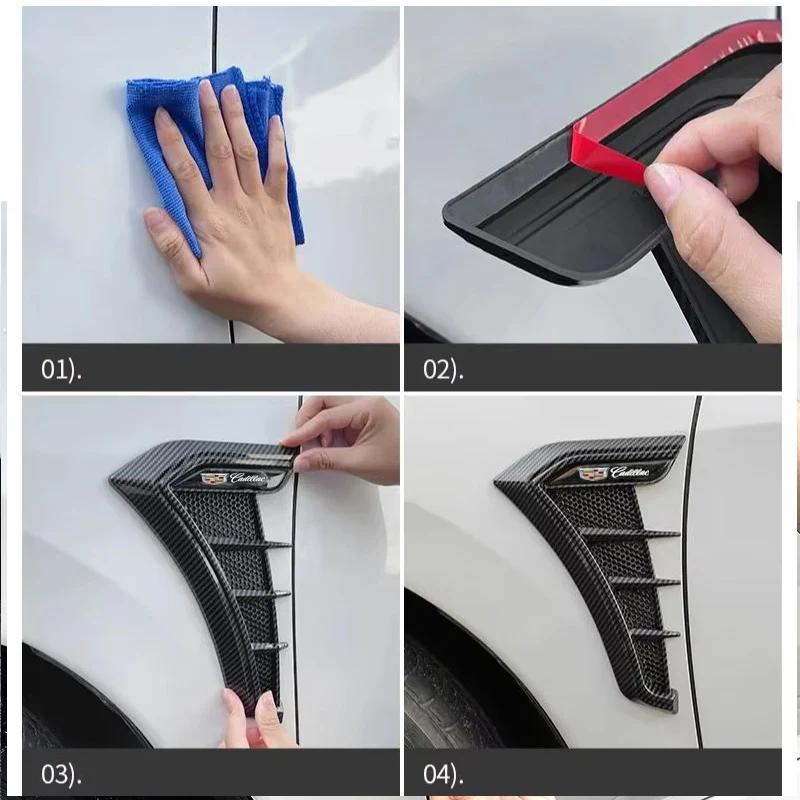Carbon Black Car Fender Side Vents Air Flow Intake Hole Car Shark Sticker Cover for Cadillac CTS CT5 CT6 XT5 XT6 STS XTS ATS SLS