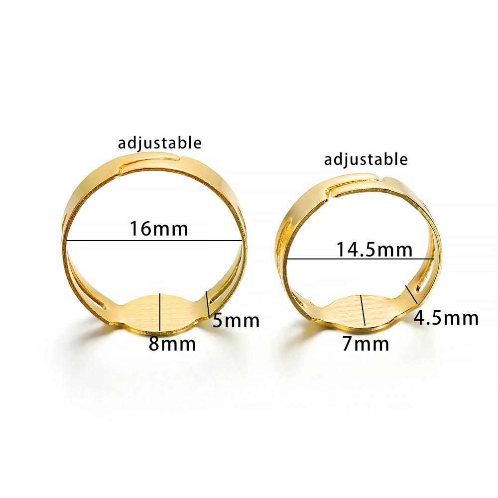 40PCS/lot 7/8MM Gold Plated Rings Adjustable Blank Ring Settings Findings For DIY Fashion Rings Jewelry Making Accessories