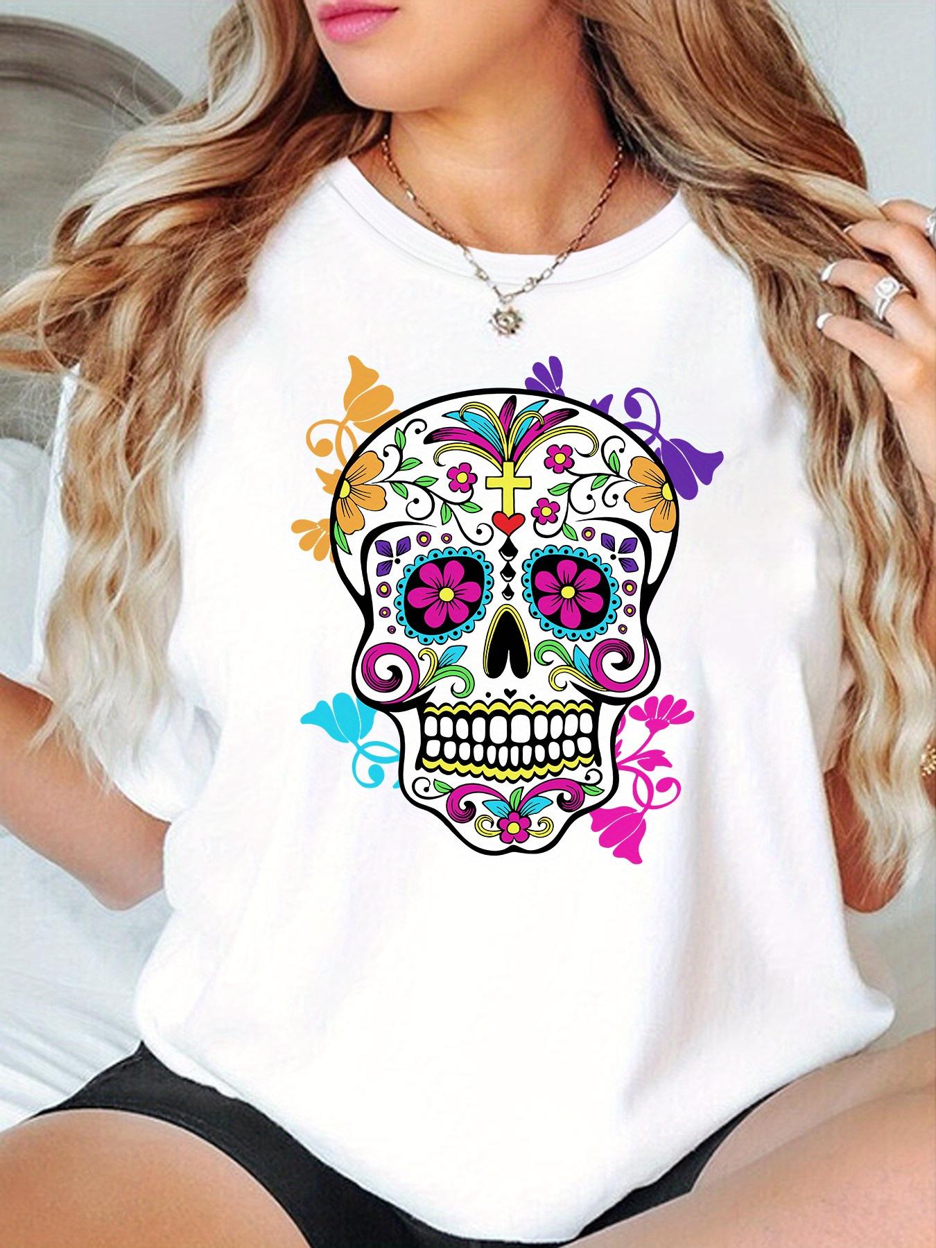 

Fashion Women Blouse 2025 New Style La Calavera De La Catrina Sugar Skull Womens Short Sleeve Tshirt Camisetas T Print Tee 3XL