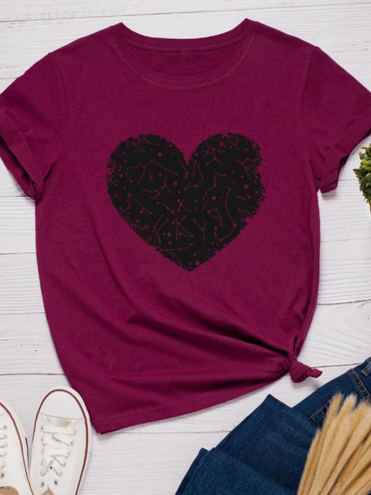 

Черная футболка с принтом в виде сердца, женская, с коротким рукавом, с круглым вырезом, свободная футболка, летняя женская повседневная футболка, топы, Camisetas Mujer XXXL бордовый