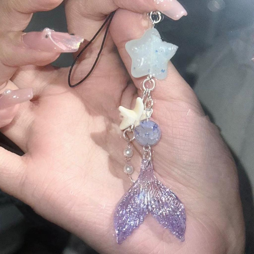 Cute Fish Tail Shell Bead Phone Charm Straps Car Key Hangings Pendants Fashion Bag Decoration Lanyard Purse Accessories