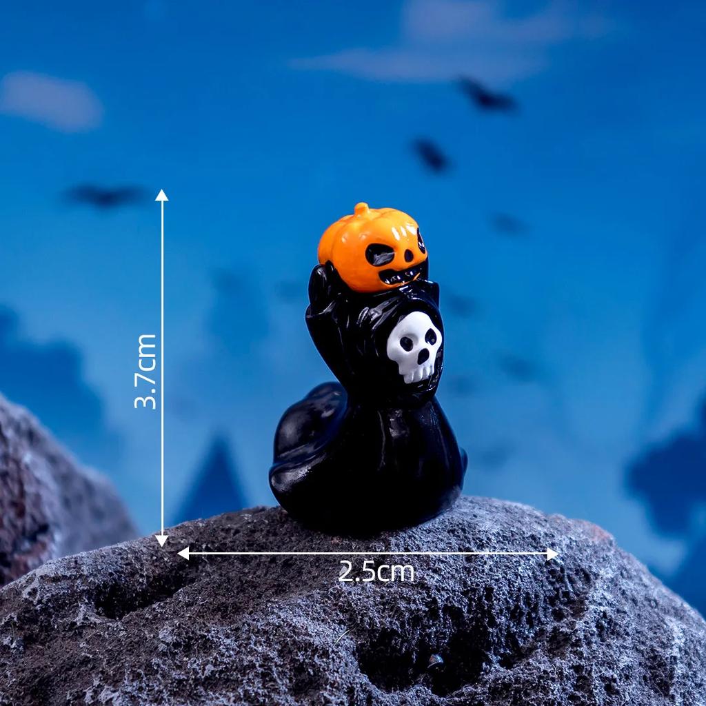 12PC Halloween Ornament Cartoon Witch Ghost Pumpkin Figurine Micro Landscape Dollhouse Model Car Interior Desktop Decoration