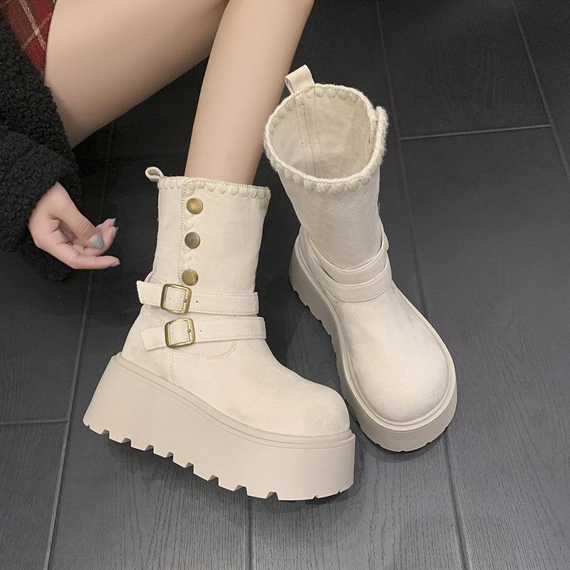 Thick-soled two-wear heightening fashion boots, locomotive cool Martin boots for women's 2025 autumn and winter new simple and thin short boots