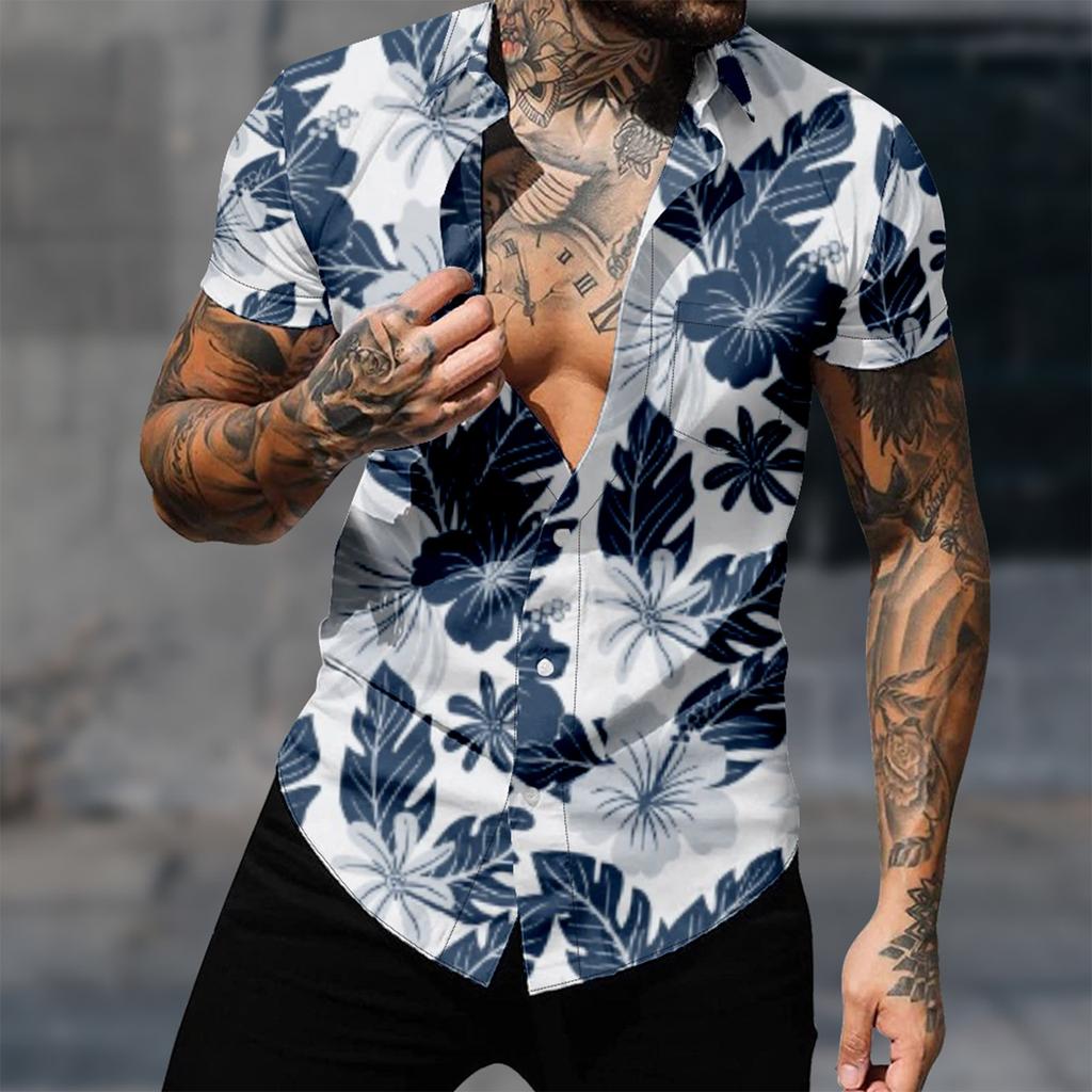 Men's Hawaiian Printed Button Short Sleeve Shirts Men's Casual Fashion Short Sleeve Shirts