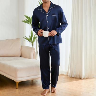 Herren Pyjama Set Herbst Satin Langarm Revers Hemd Hose Nachtwäsche 2 Stück Mann Home Kleidung Pyjama Pijama Loungewear Sets